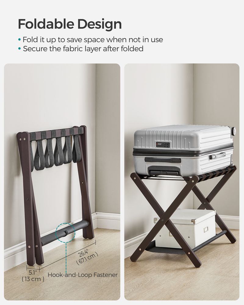 Luggage Rack - Folding With Storage Shelf - Guest Room Stand