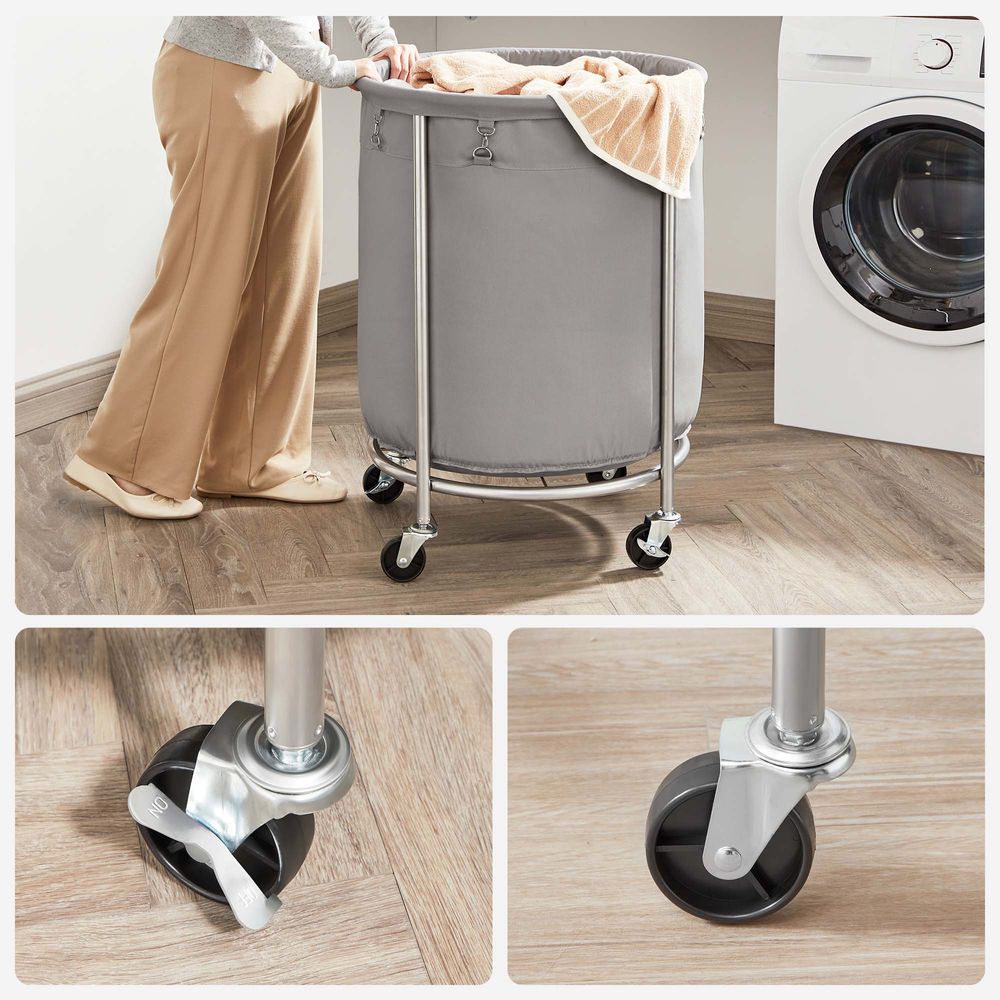Laundry Basket - Round Rolling Hamper - With Wheels