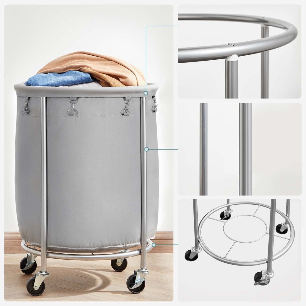 Laundry Basket - Round Rolling Hamper - With Wheels