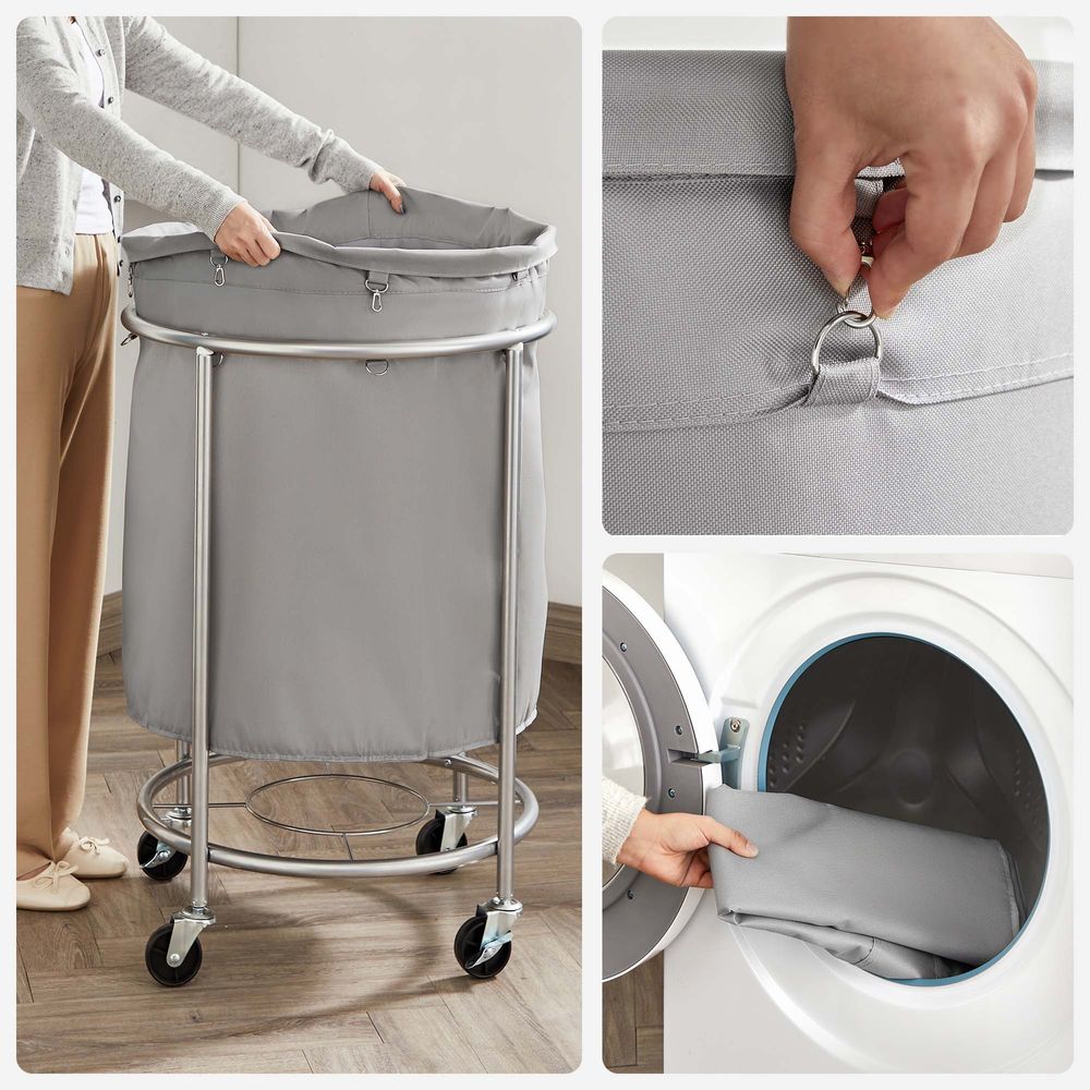 Laundry Basket - Round Rolling Hamper - With Wheels