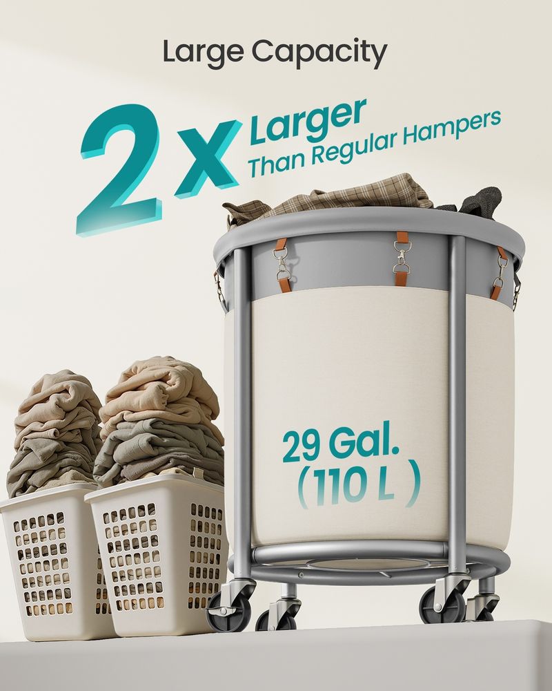 29 Gallon Laundry Basket With Wheels Removable Bag Rolling Hamper