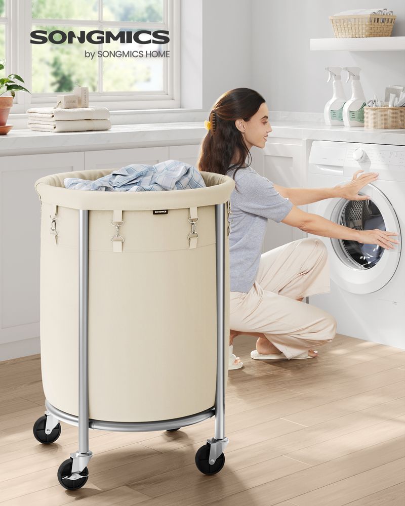 Laundry Basket - Round Rolling Hamper - With Wheels