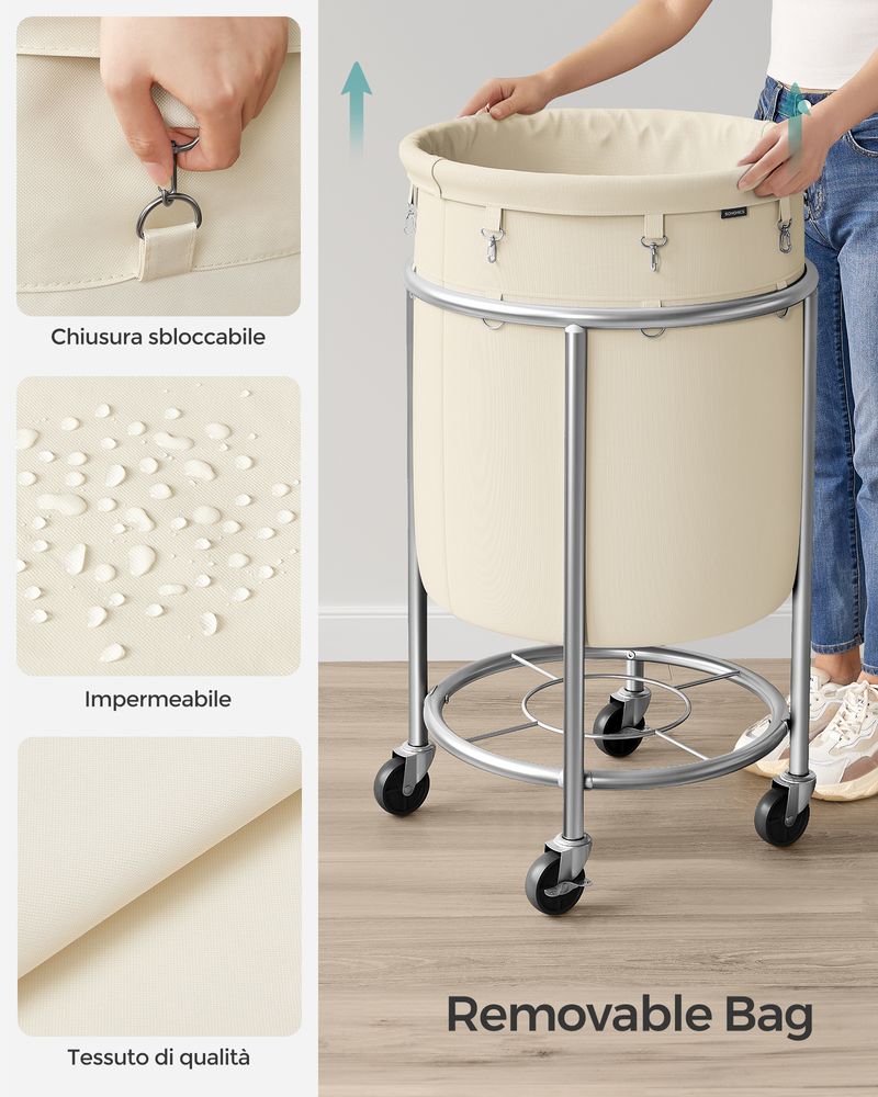 Laundry Basket - Round Rolling Hamper - With Wheels