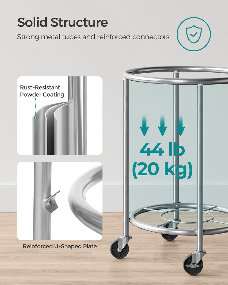 Laundry Basket - Round Rolling Hamper - With Wheels