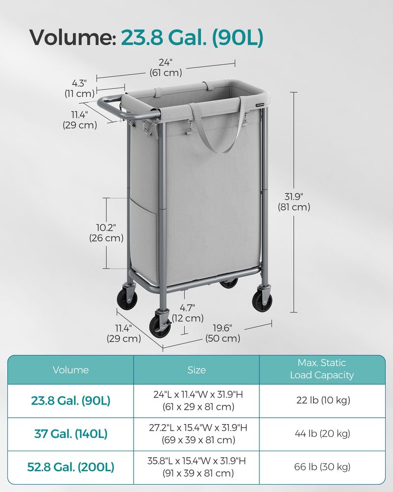 Laundry Basket With Wheels - Removable Liner - Steel Frame