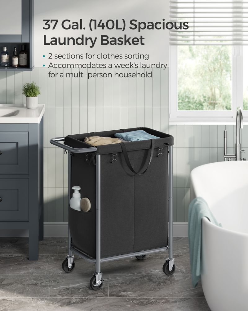 Laundry Basket With Wheels - Removable Liner - Steel Frame