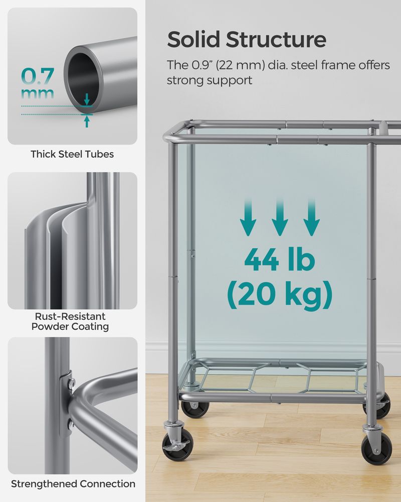 Laundry Basket With Wheels - Removable Liner - Steel Frame