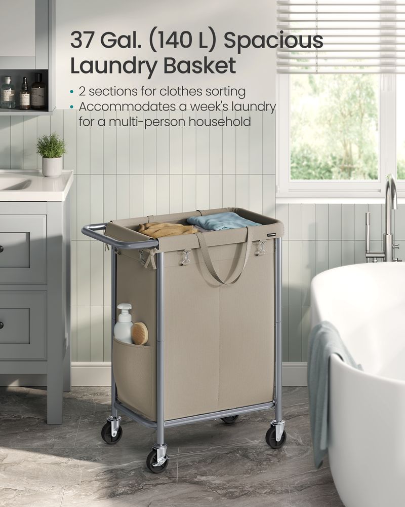 Laundry Basket With Wheels - Removable Liner - Steel Frame