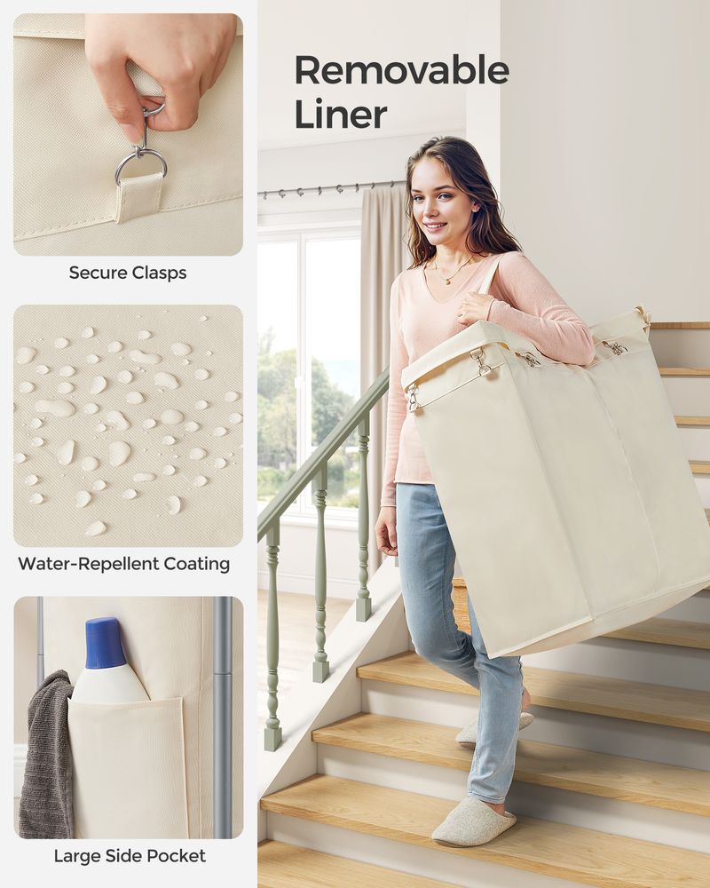 Laundry Basket With Wheels - Removable Liner - Steel Frame