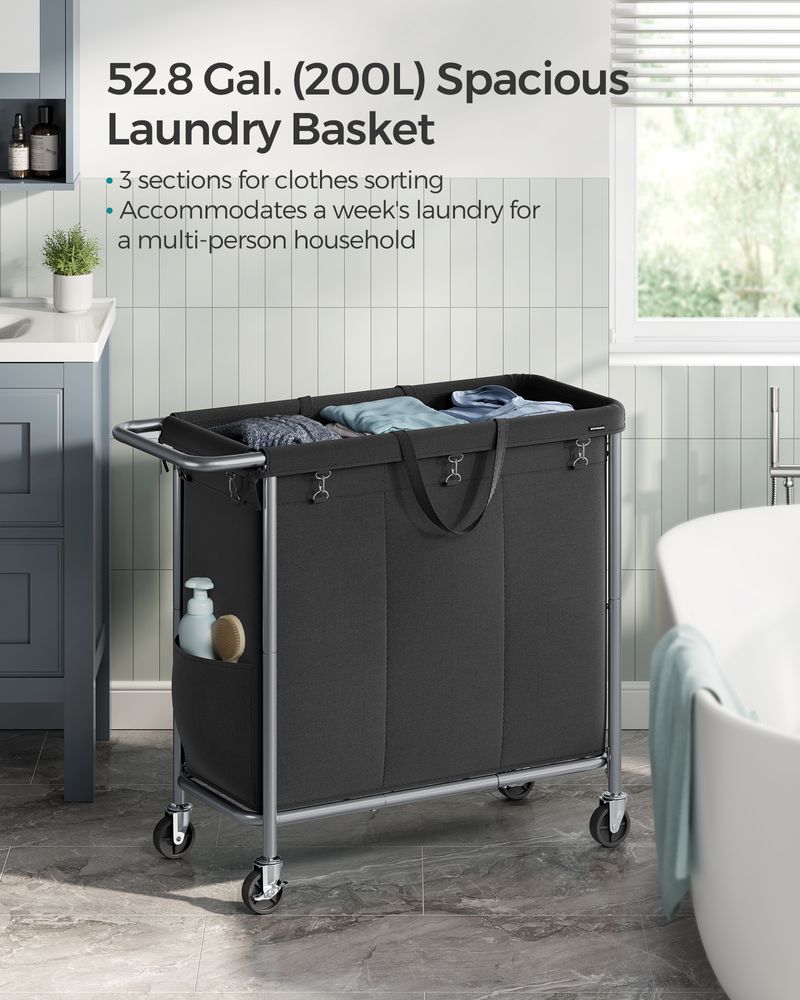 Laundry Basket With Wheels - Removable Liner - Steel Frame