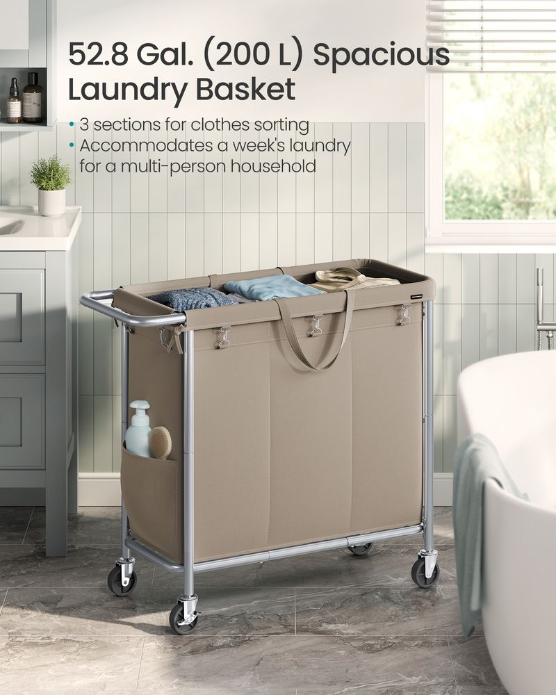 Laundry Basket With Wheels - Removable Liner - Steel Frame