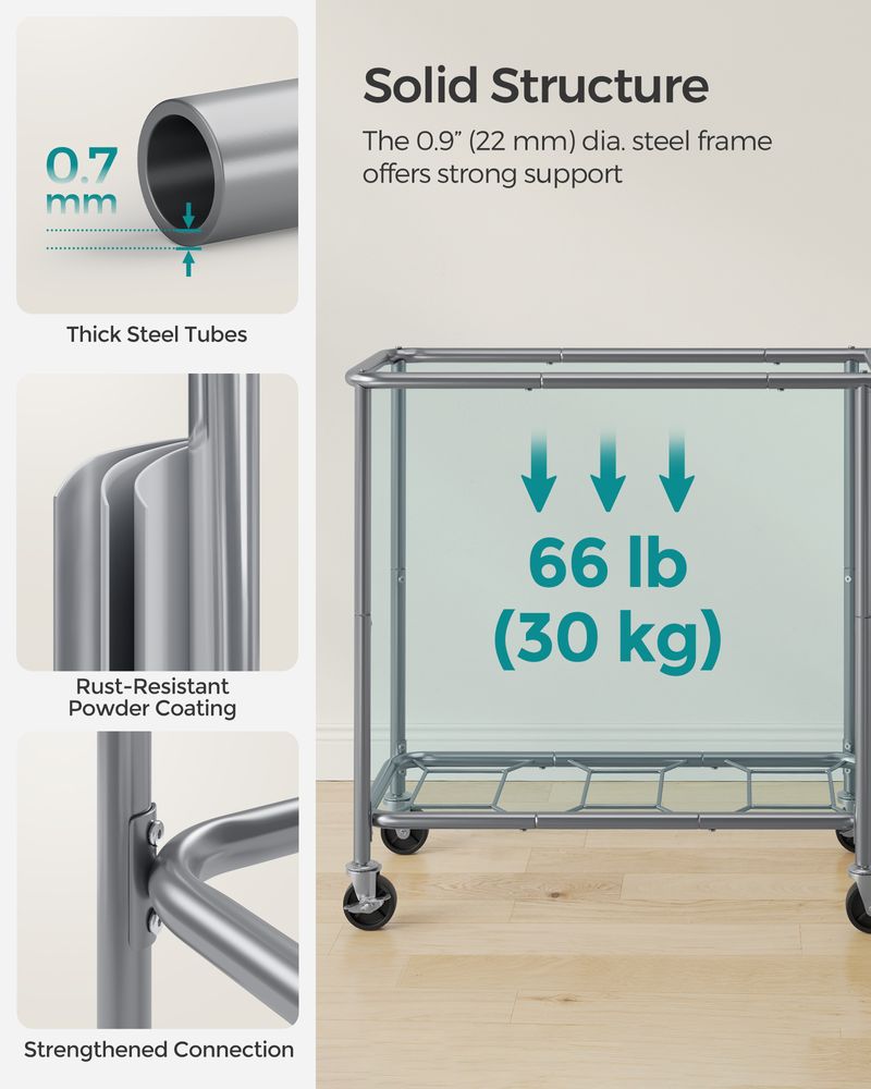 Laundry Basket With Wheels - Removable Liner - Steel Frame