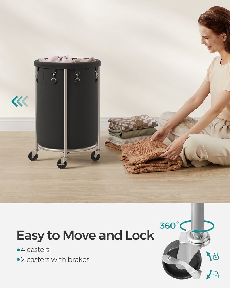 Laundry Basket - Round Rolling Hamper - With Wheels
