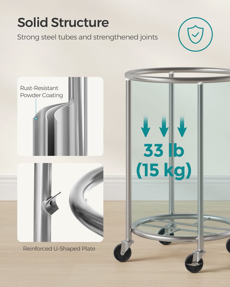 Laundry Basket - Round Rolling Hamper - With Wheels