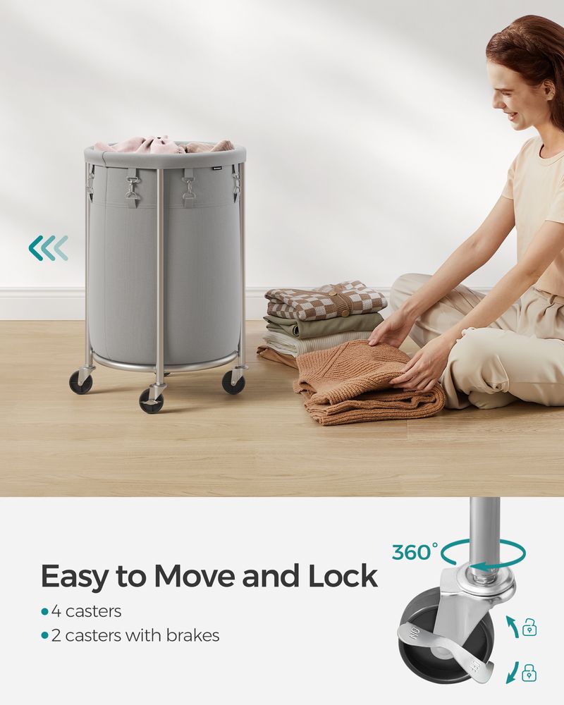 Laundry Basket - Round Rolling Hamper - With Wheels