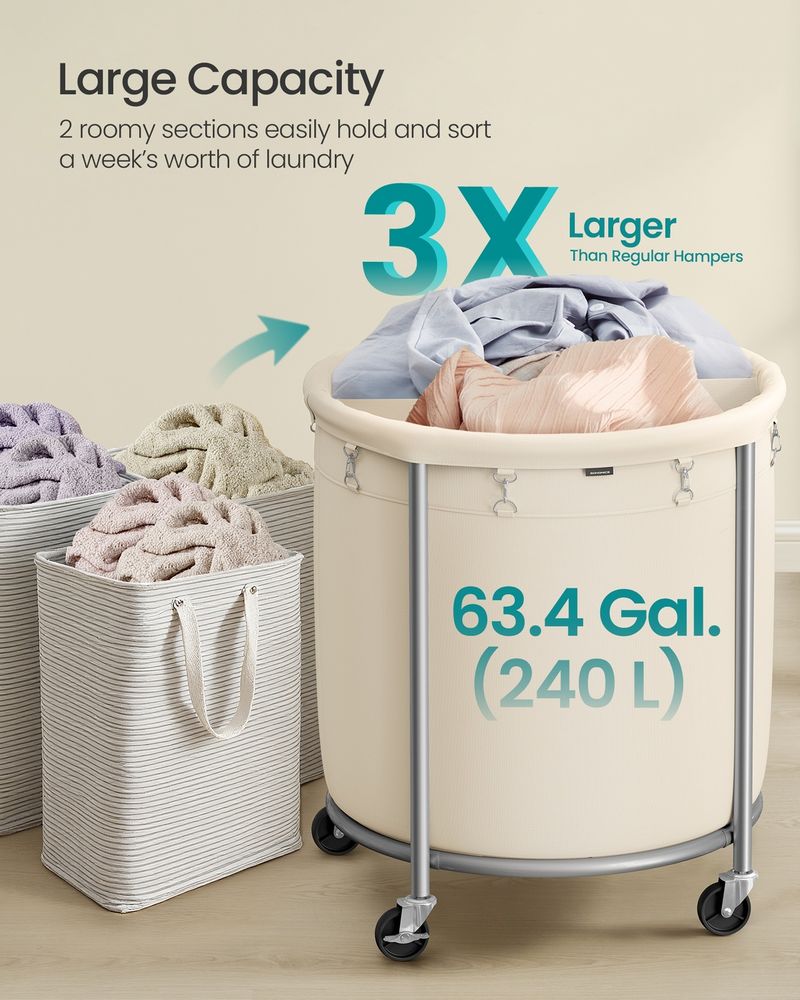 29 Gallon Laundry Basket With Wheels Removable Bag Rolling Hamper