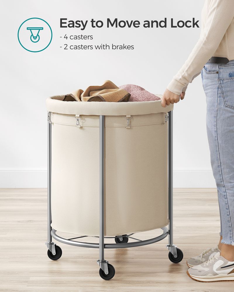 Laundry Basket - Round Rolling Hamper - With Wheels