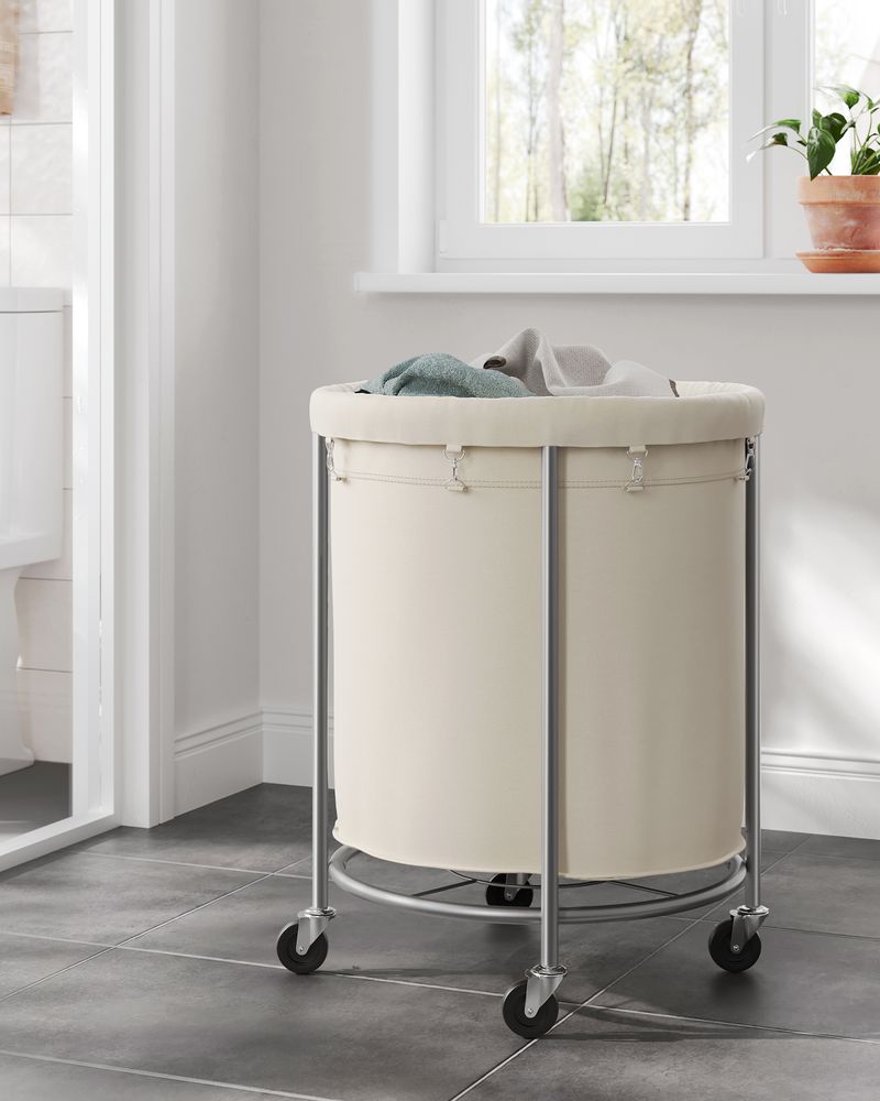 Laundry Basket - Round Rolling Hamper - With Wheels