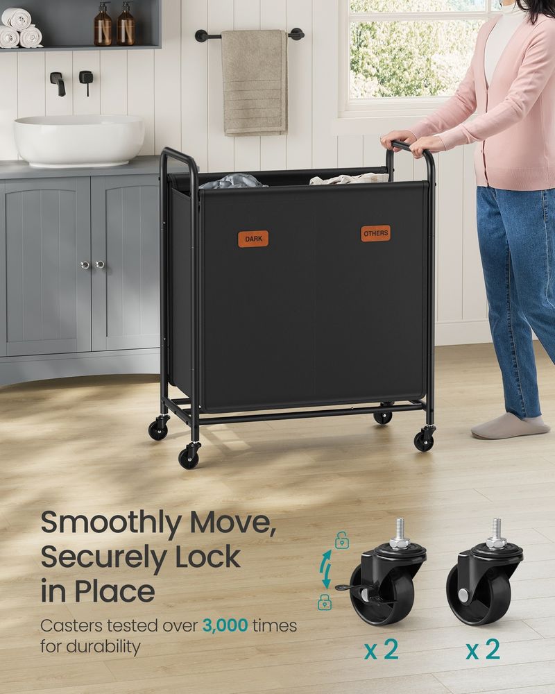 Laundry Hamper With Wheels 2 Section Laundry Sorter Basket