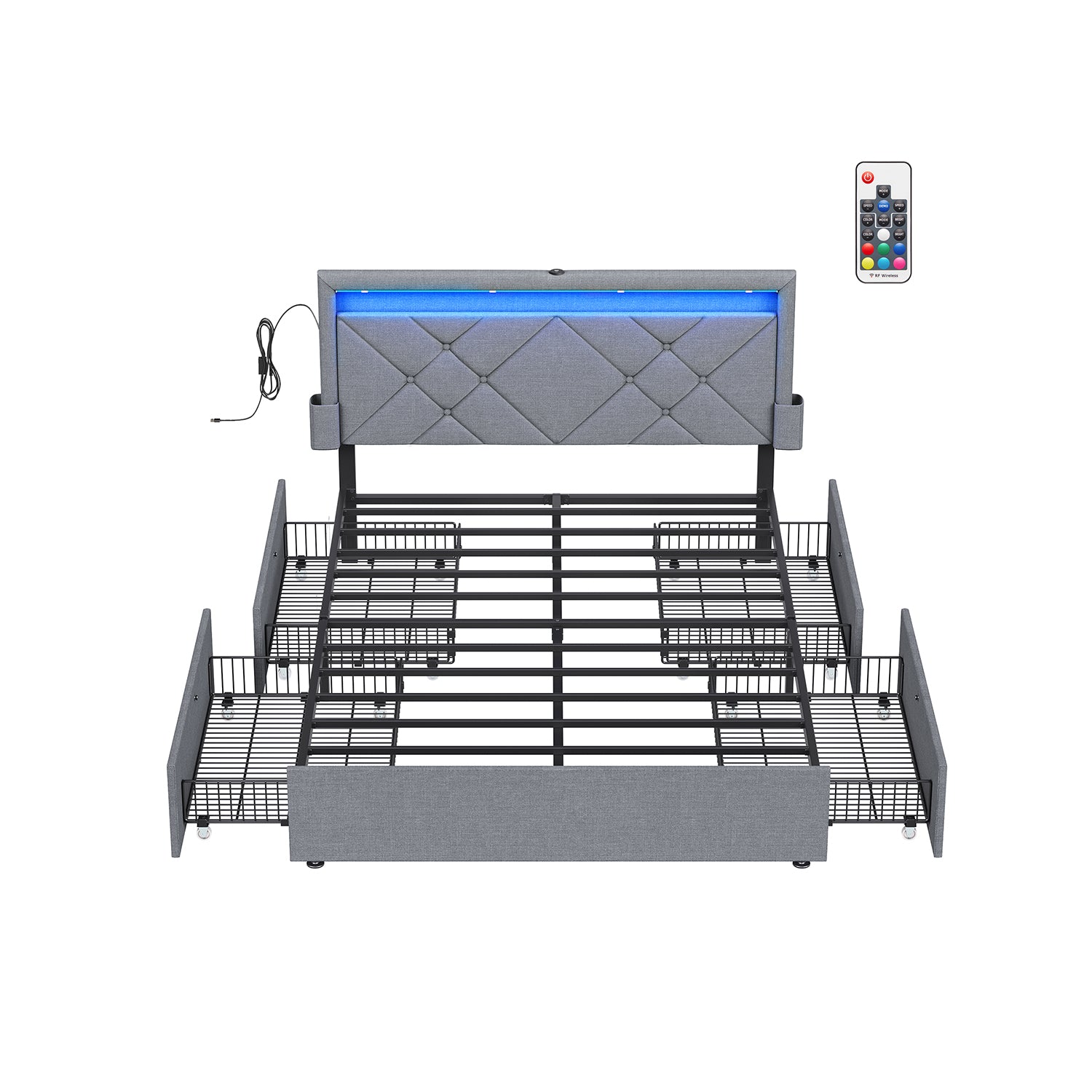LED Bed Frame Queen & Full Size - Headboard - 4 Drawers Storage