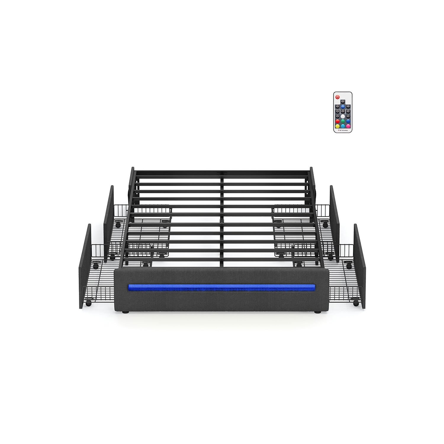 Full LED Bed Frame with Charging Station – 4 Storage Drawers