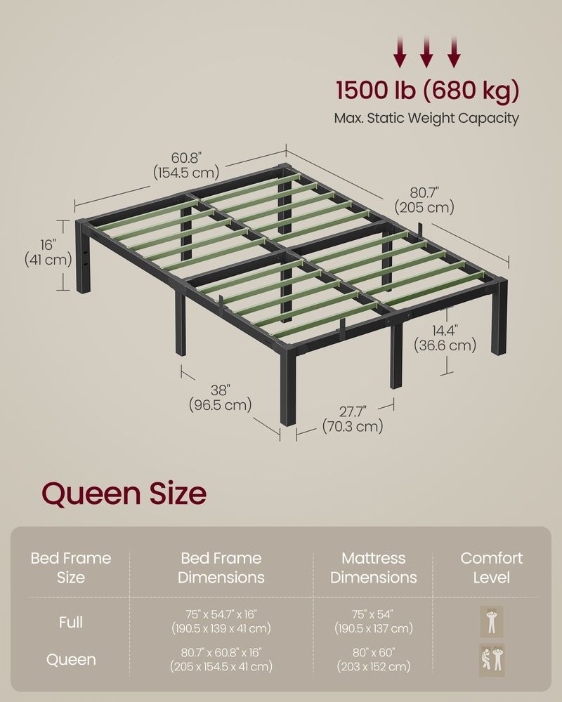 Heavy-Duty Platform Bed Frame – Tool-Free Assembly – 1500 lb Capacity