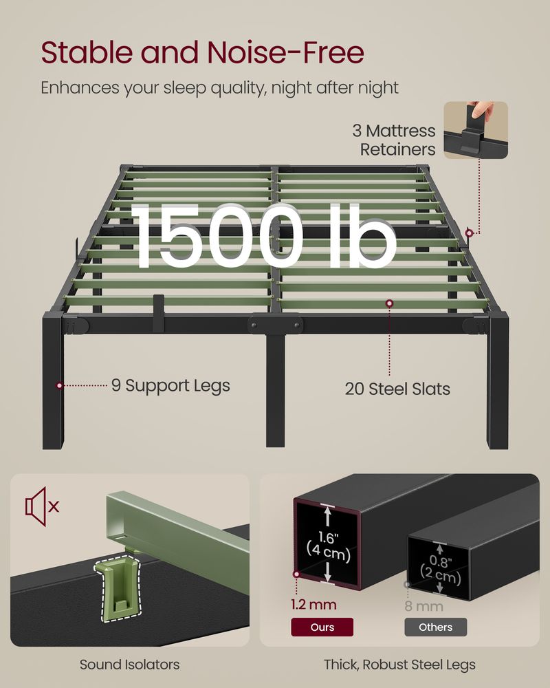 Heavy-Duty Platform Bed Frame – Tool-Free Assembly – 1500 lb Capacity