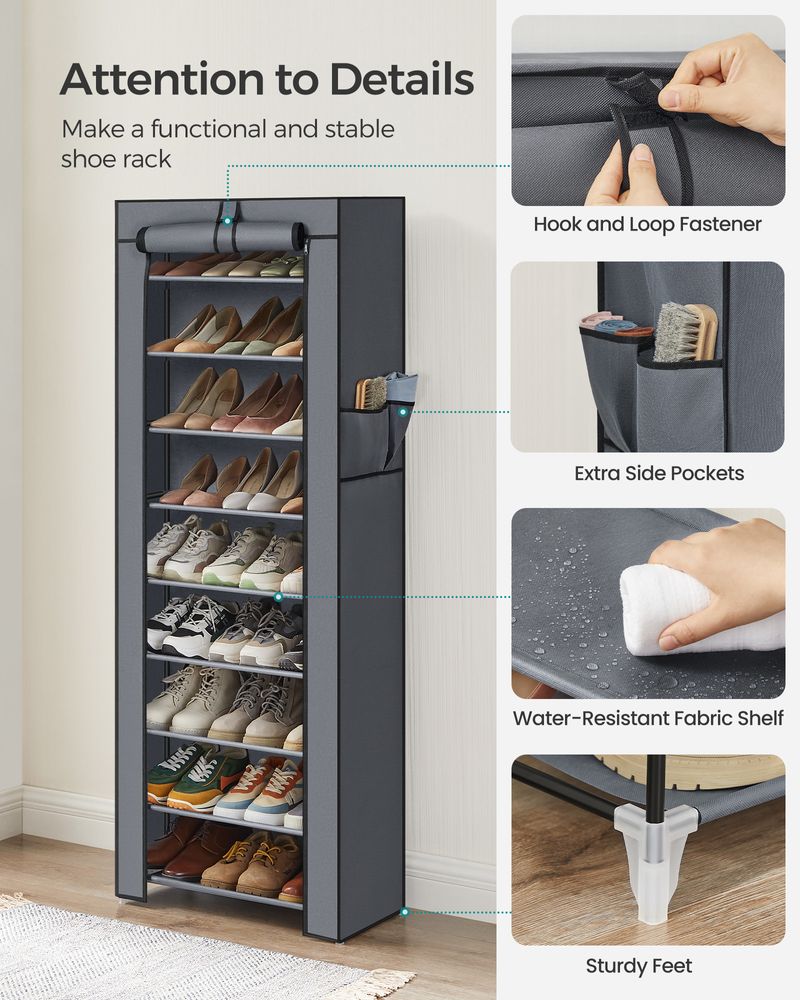 Shoe Rack Organizer - 9 Tier - With Nonwoven Fabric Cover
