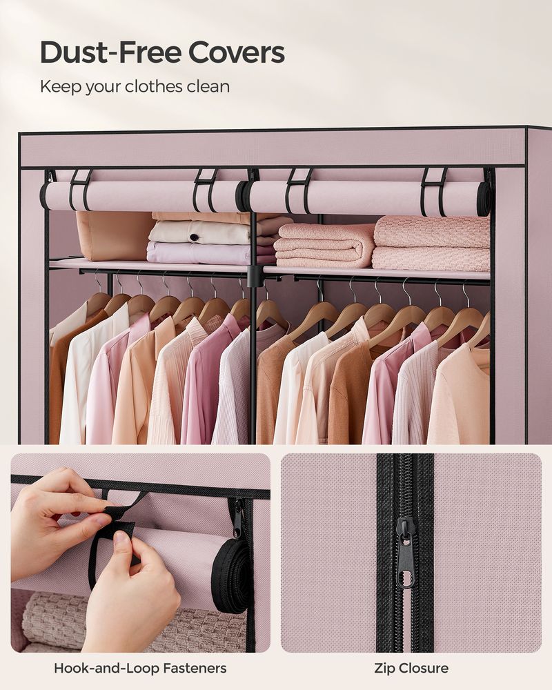 Closet Wardrobe Organizer - Fabric Cover - Hanging Rods Shelves