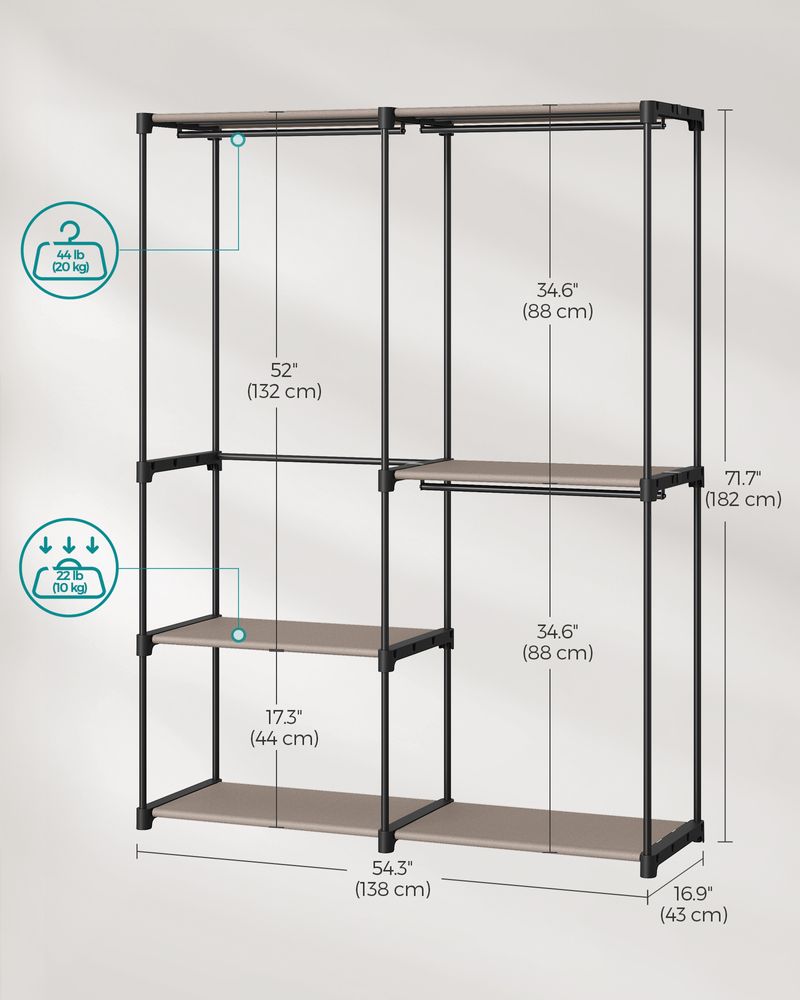 Freestanding Closet Organizer With Shelves and Hanging Rods