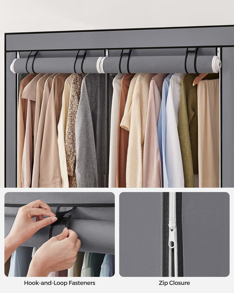 Closet Wardrobe Organizer - Fabric Cover - Hanging Rods Shelves