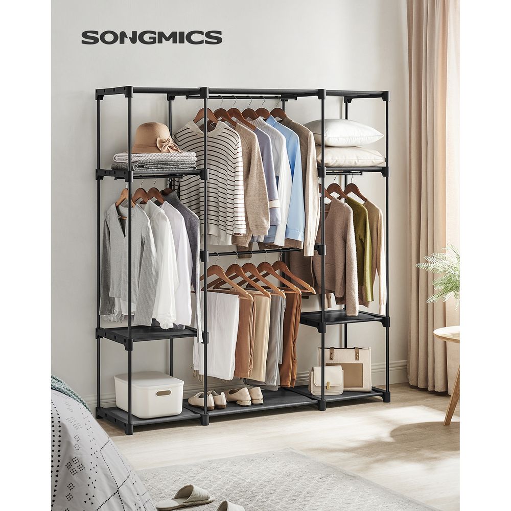 Freestanding Closet Organizer With Shelves and Hanging Rods
