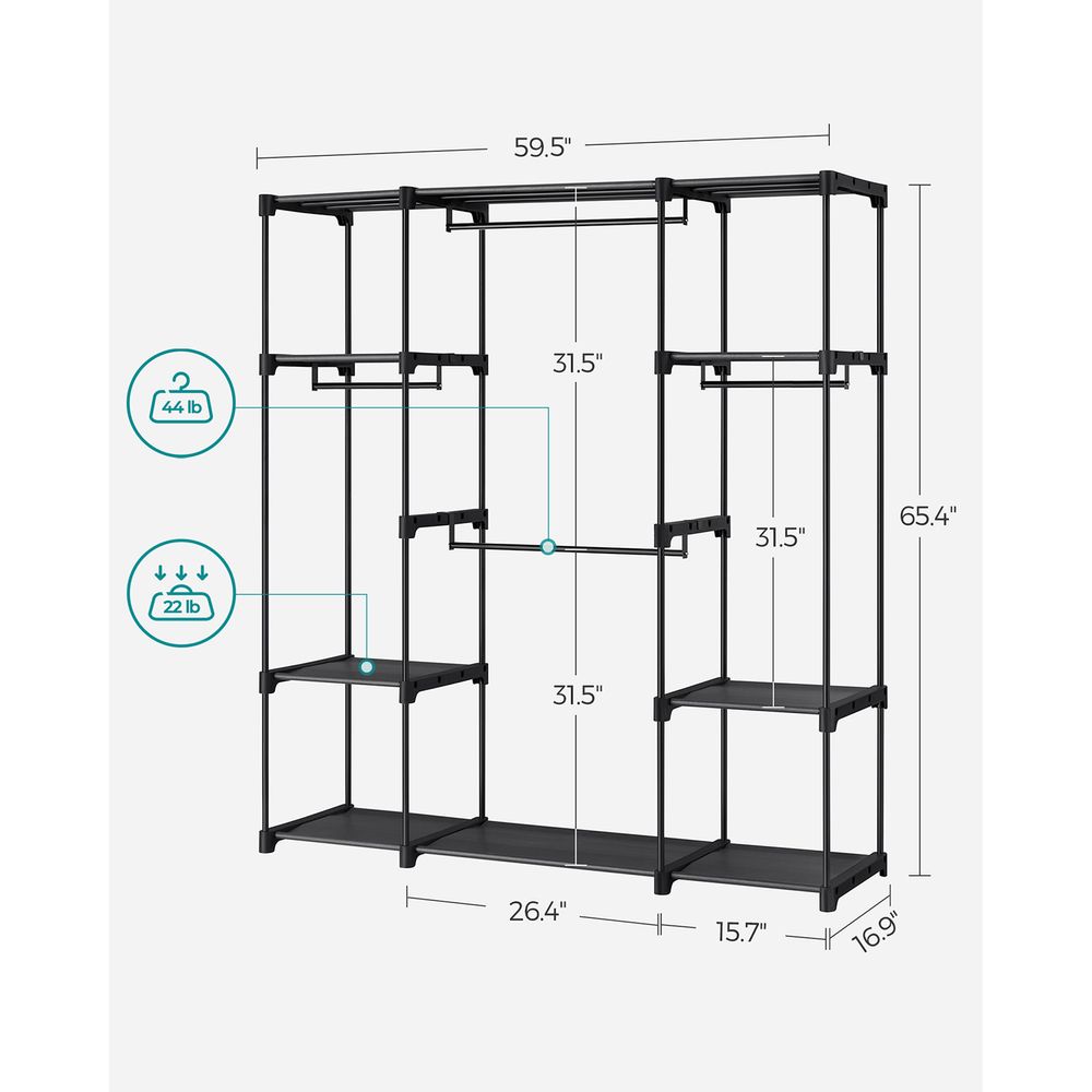 Freestanding Closet Organizer With Shelves and Hanging Rods