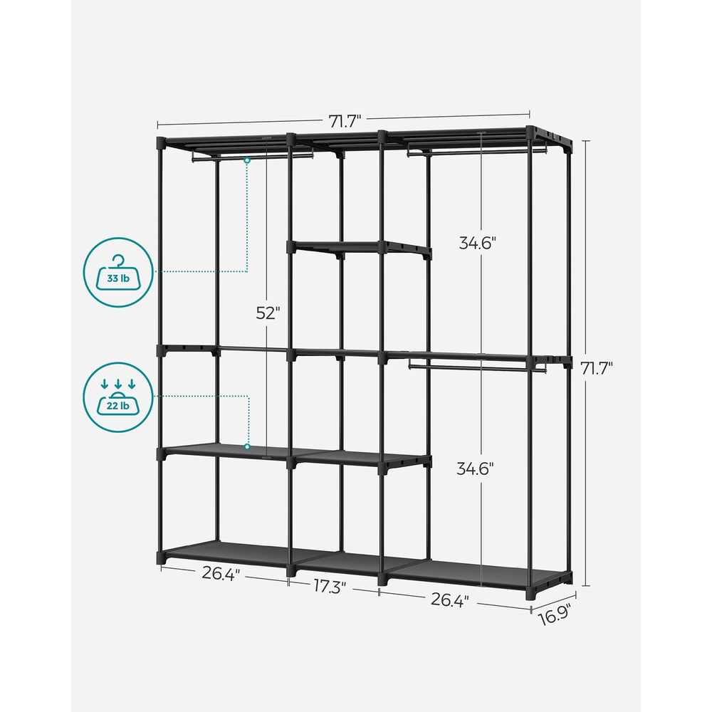 Freestanding Closet Organizer With Shelves and Hanging Rods