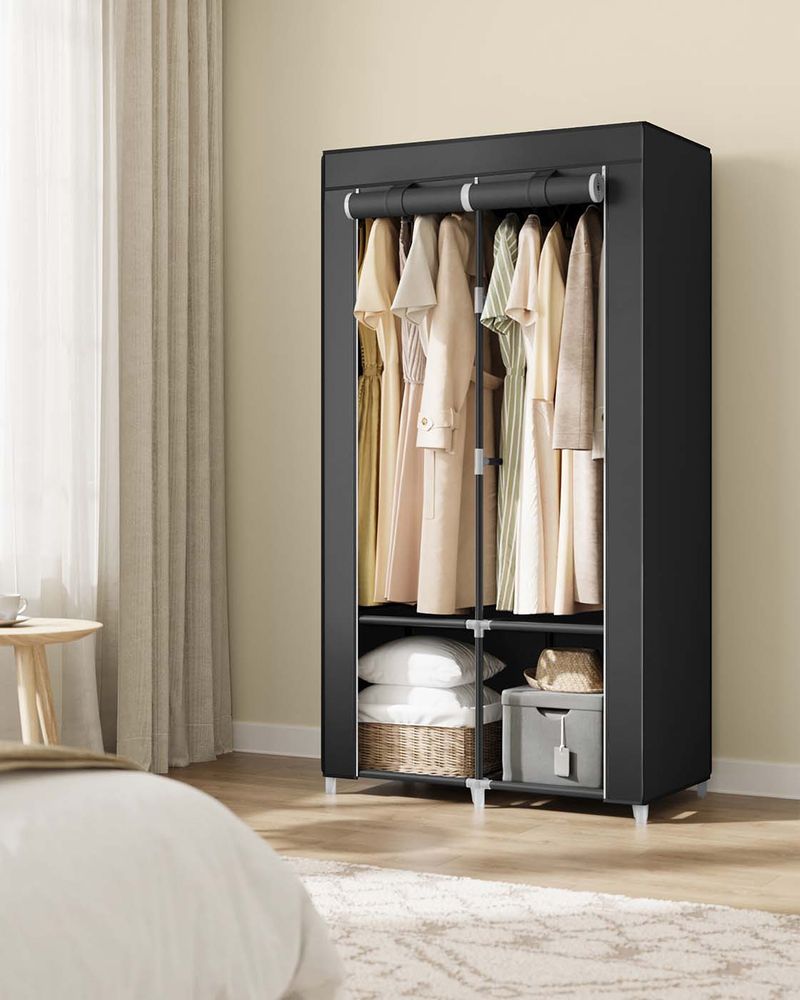 Wardrobe Closet Organizer With Cover - Hanging Rails Shelves