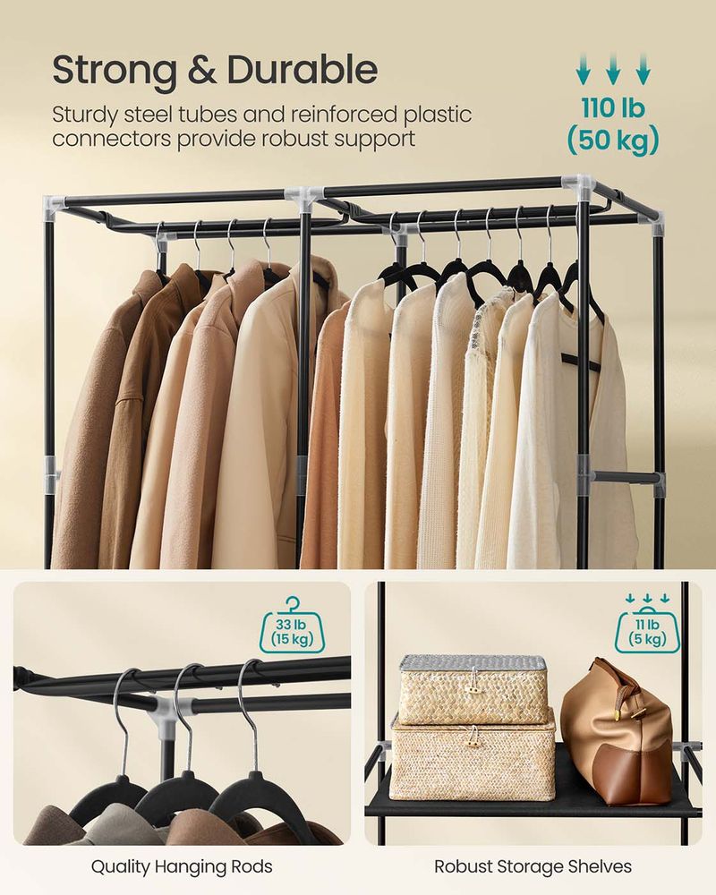 Wardrobe Closet Organizer With Cover - Hanging Rails Shelves