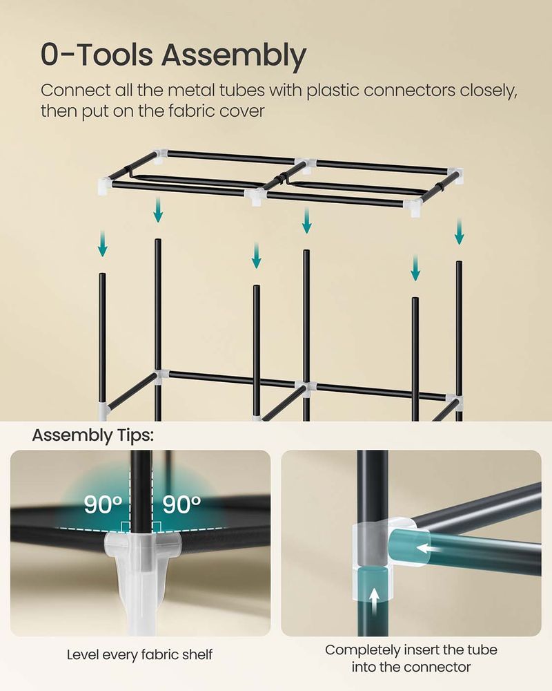 Wardrobe Closet Organizer With Cover - Hanging Rails Shelves