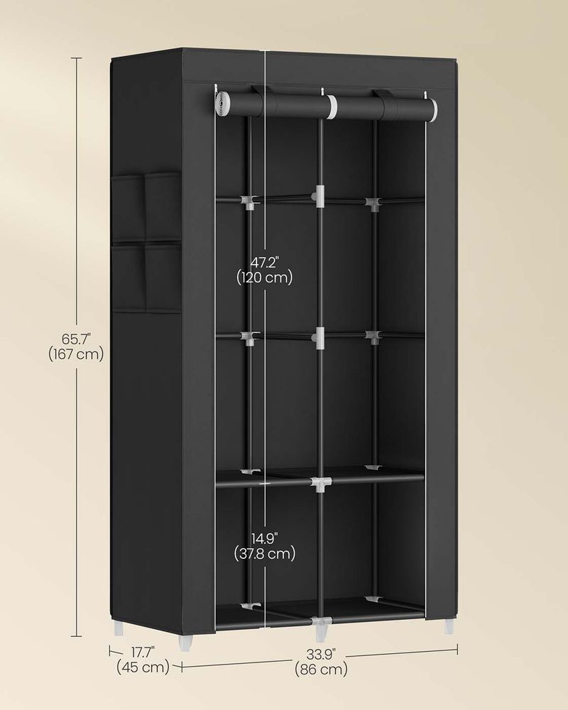 Wardrobe Closet Organizer With Cover - Hanging Rails Shelves