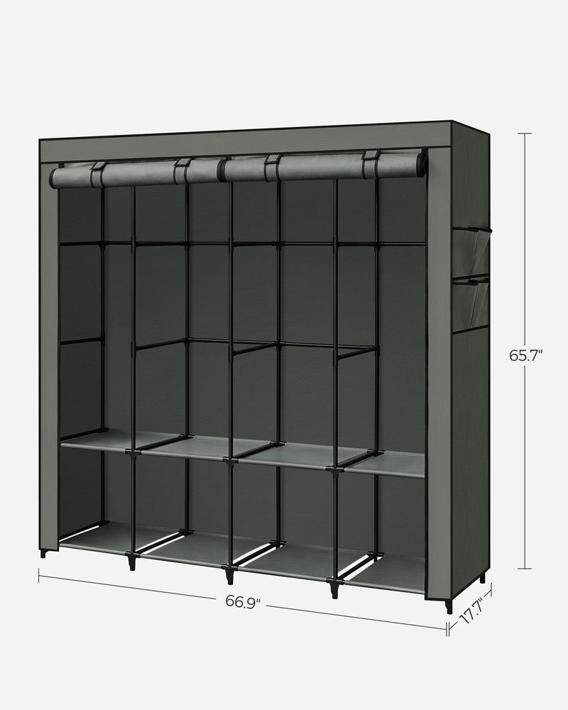 Wardrobe Closet Organizer With Cover - Hanging Rails Shelves