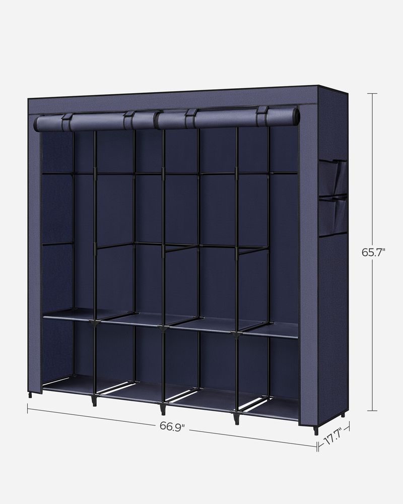 Wardrobe Closet Organizer With Cover - Hanging Rails Shelves