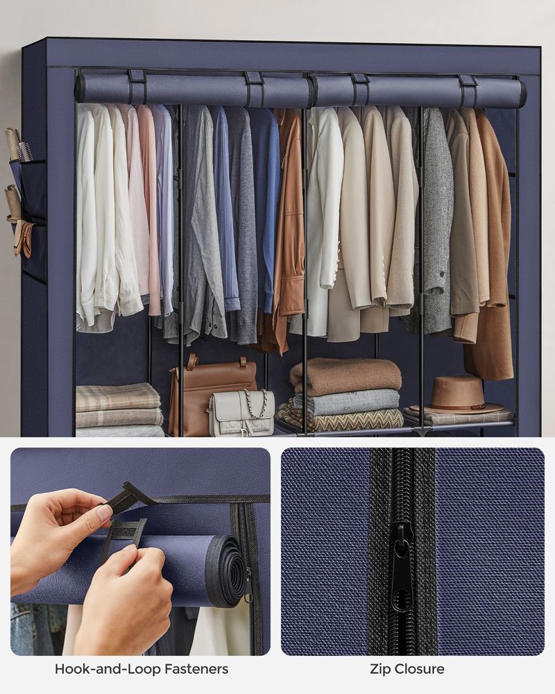 Wardrobe Closet Organizer With Cover - Hanging Rails Shelves