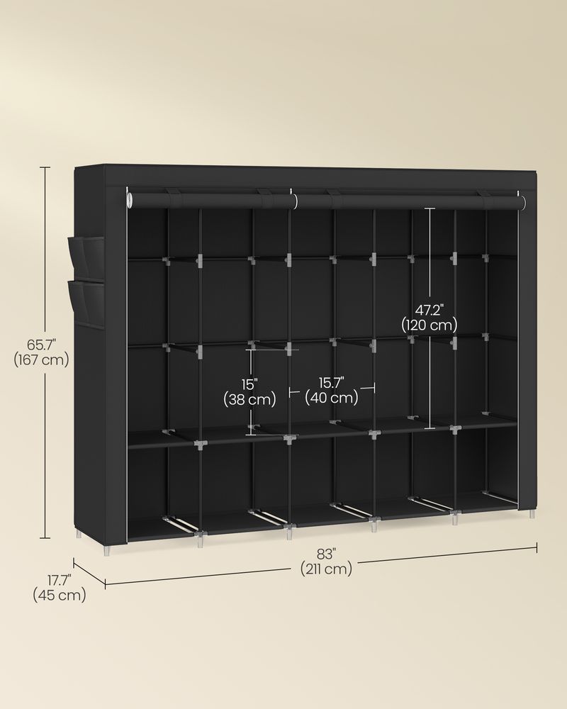 Wardrobe Closet Organizer With Cover - Hanging Rails Shelves