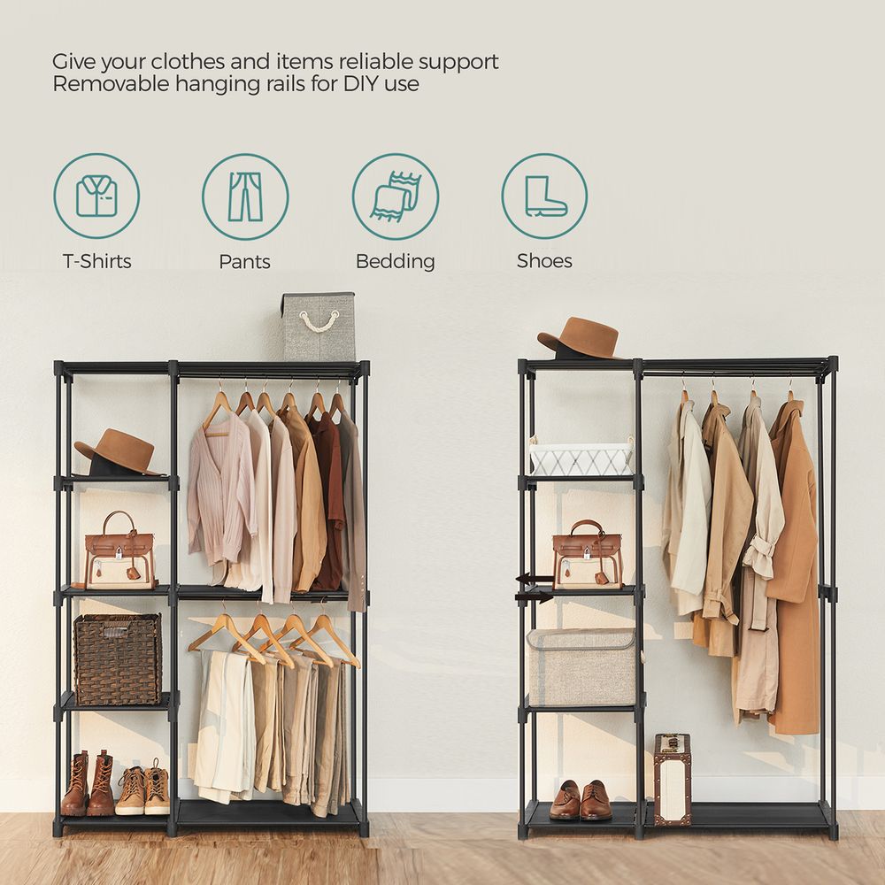 Freestanding Closet Organizer With Shelves and Hanging Rods