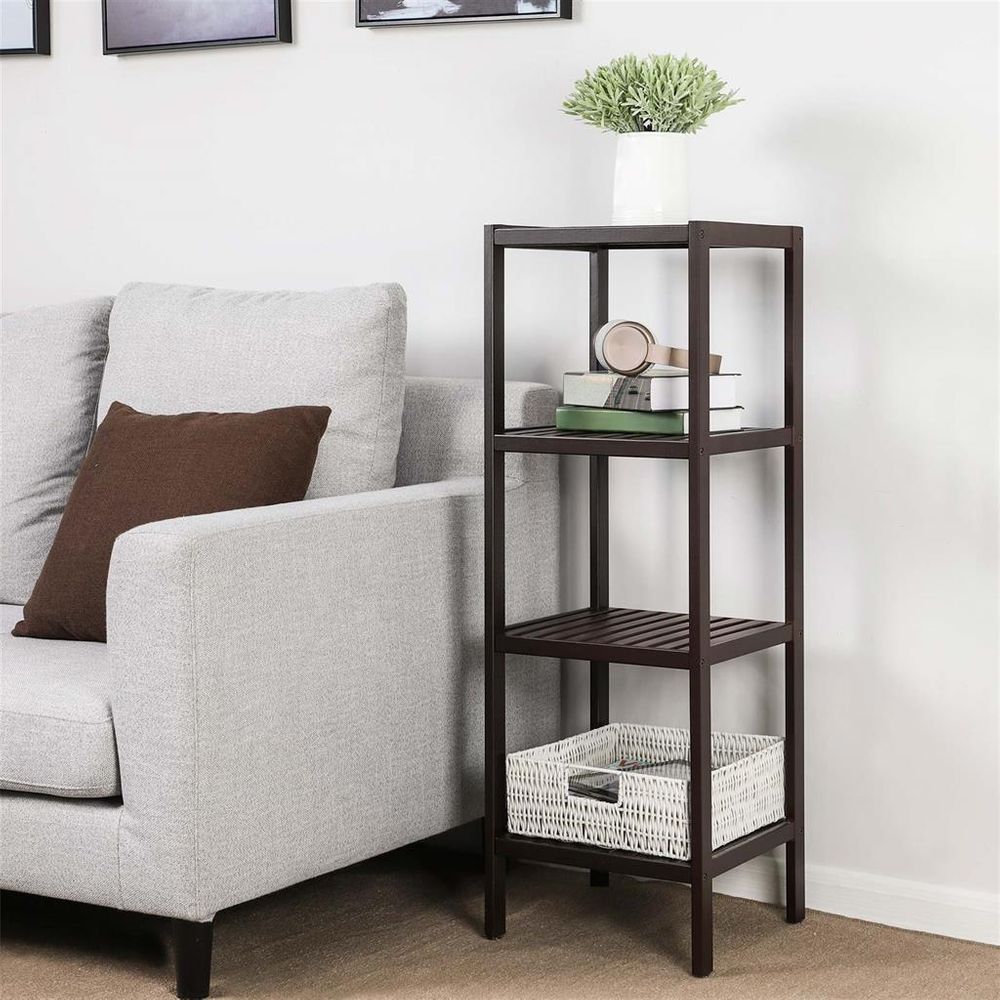 4-Tier Bamboo Bathroom Shelf – Narrow Design – Space-Saving Storage Rack