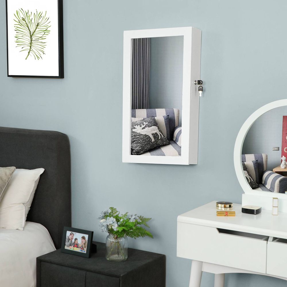 Jewelry Cabinet Armoire - Lockable Mirror - Wall Mounted Storage
