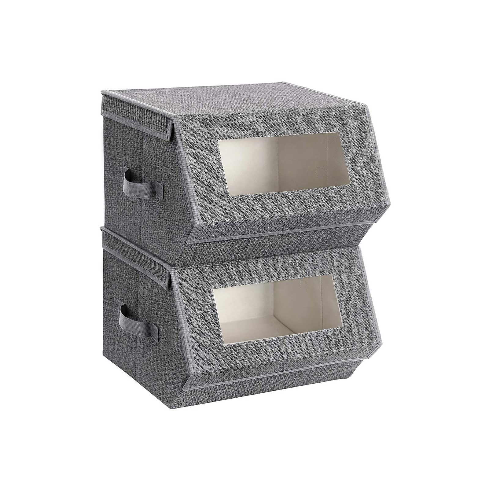 Storage Bins - Stackable Fabric - Set Of 2 With Handles