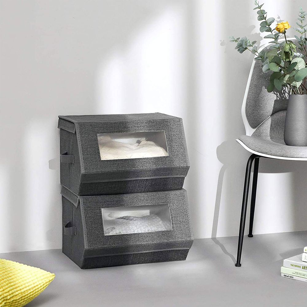 Storage Bins - Stackable Fabric - Set Of 2 With Handles