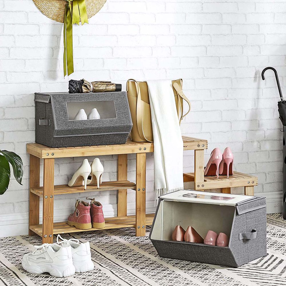 Storage Bins - Stackable Fabric - Set Of 2 With Handles