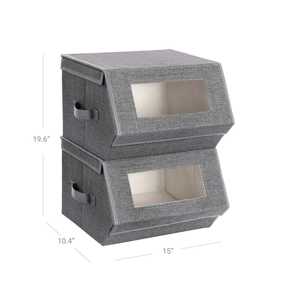 Storage Bins - Stackable Fabric - Set Of 2 With Handles