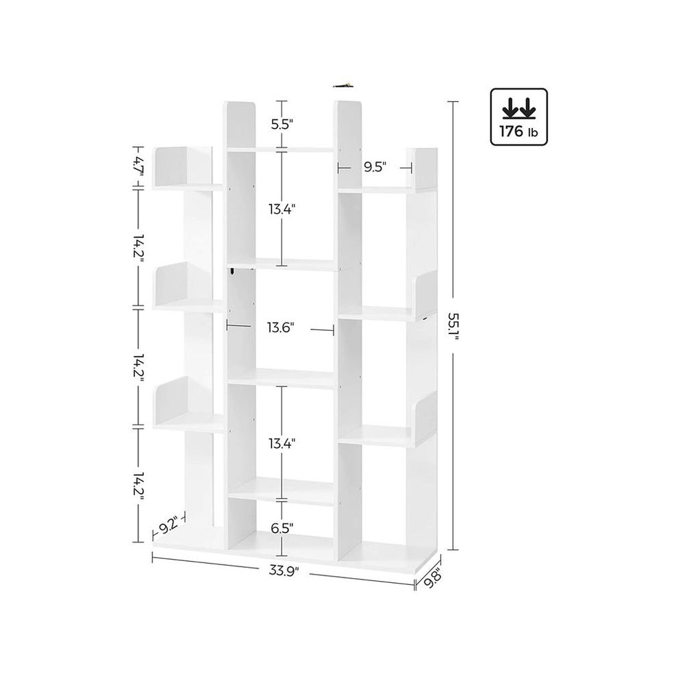 Tree Shaped Bookcase - 13 Shelf Storage - Space Saving Display Shelf